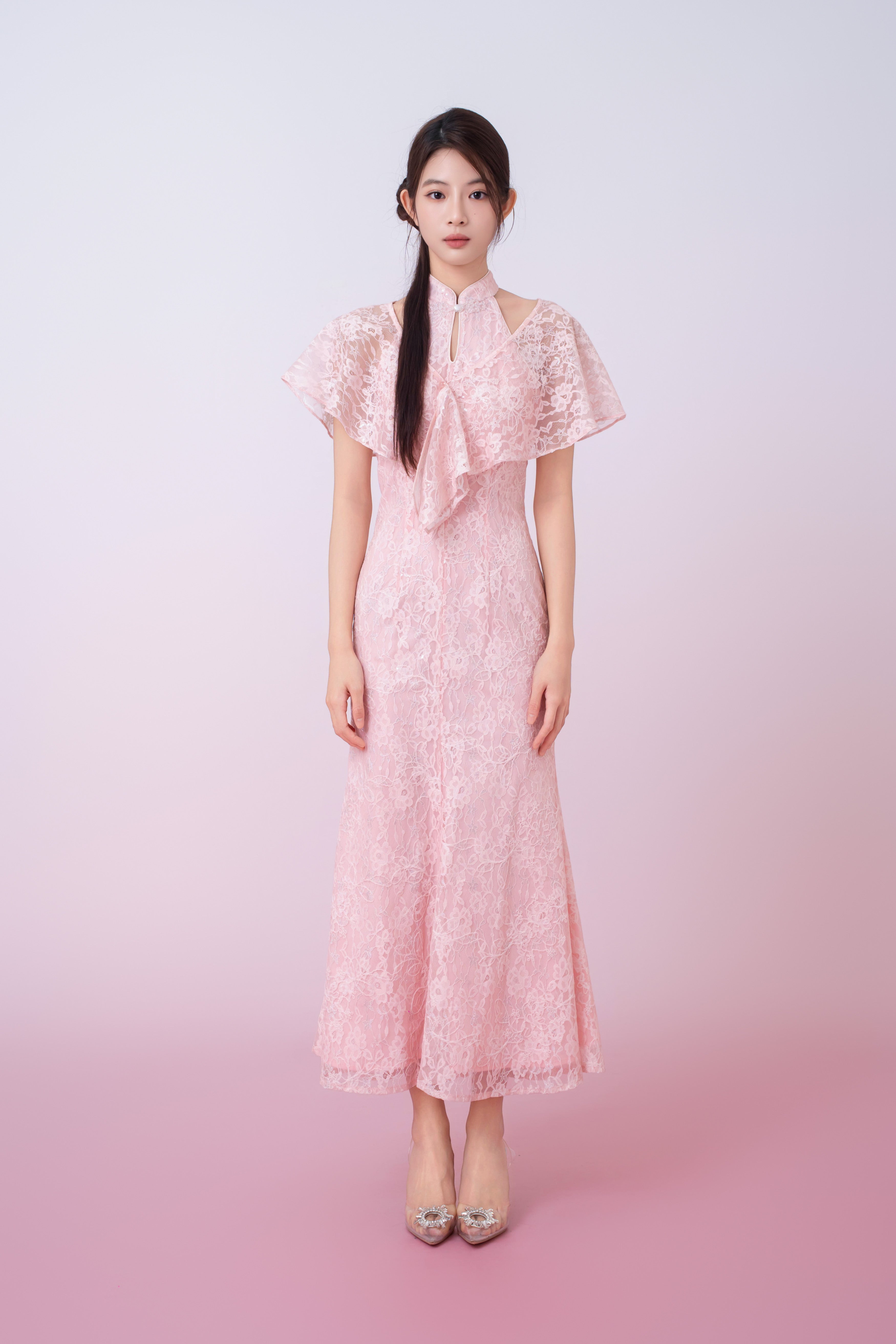 Kadence Blush Pink Floral Lace Cape