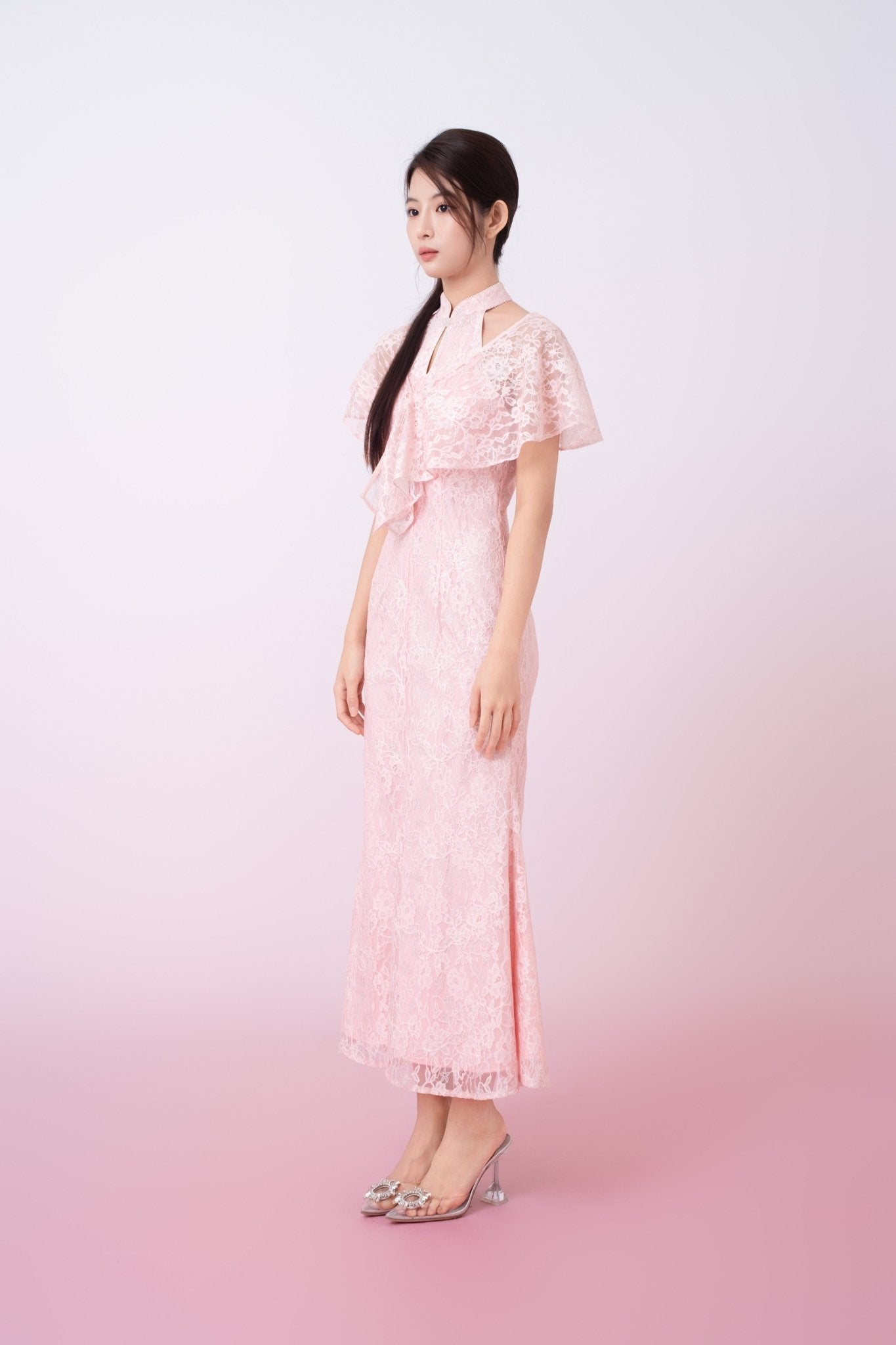 Kadence Blush Pink Floral Lace Cape - Nimisski