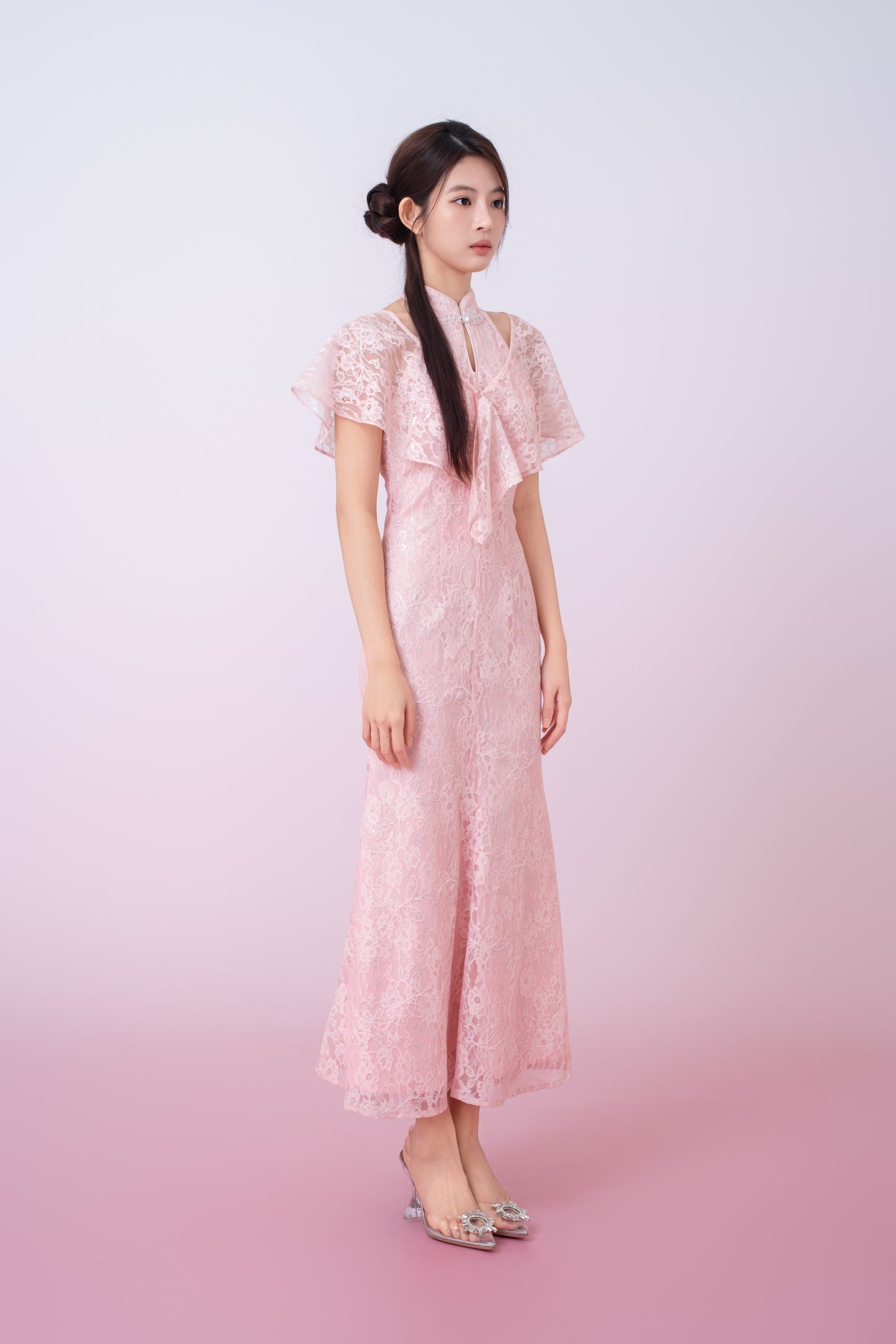 Kadence Blush Pink Floral Lace Cape