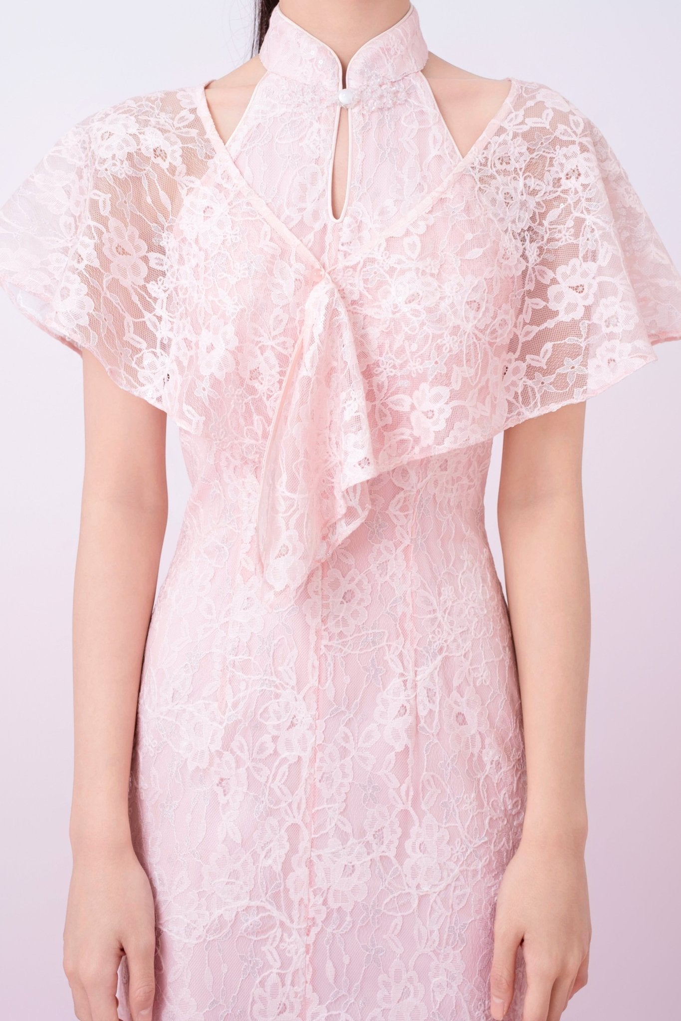Kadence Blush Pink Floral Lace Cape - Nimisski