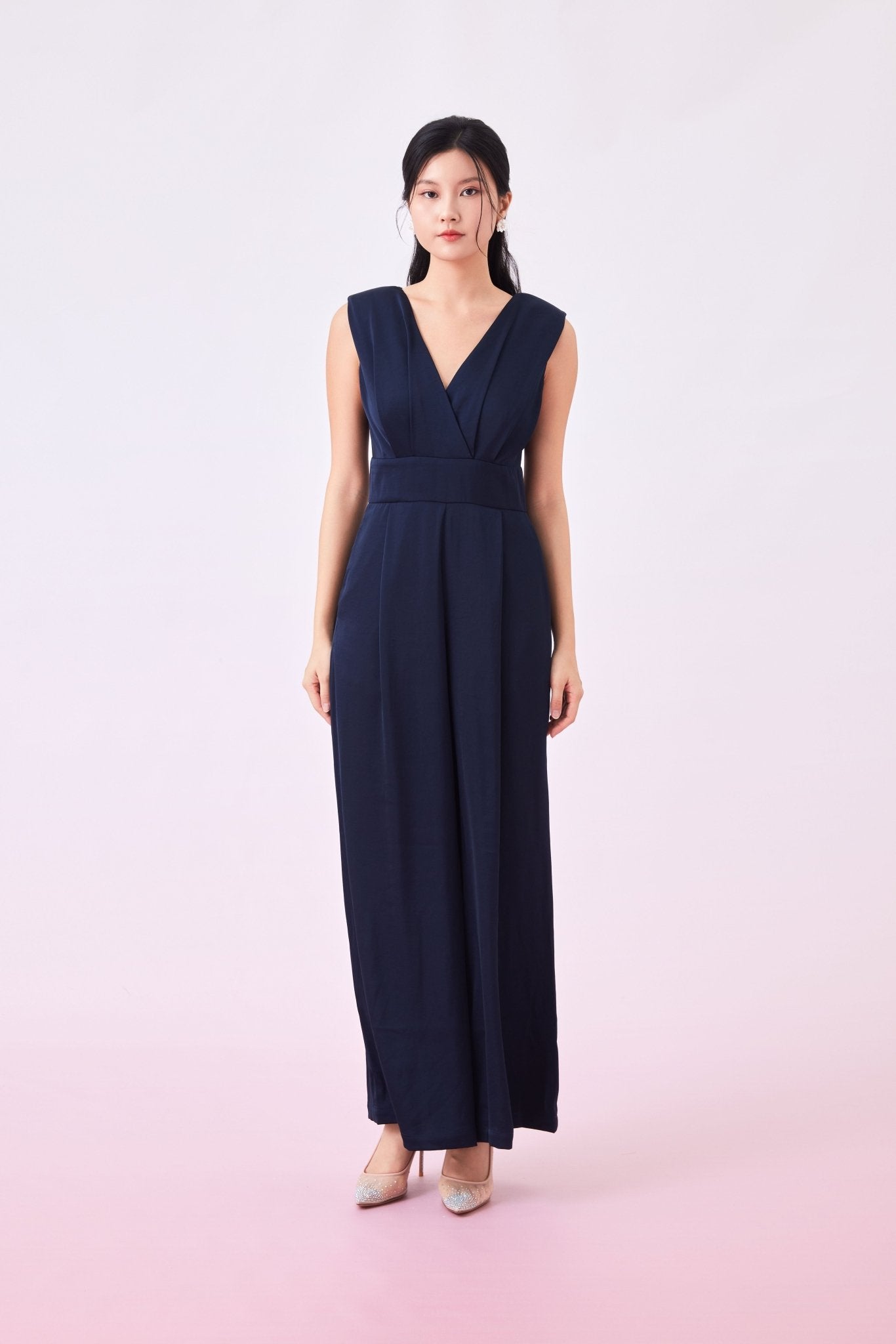 Gerda Navy Satin Jumpsuit - Nimisski