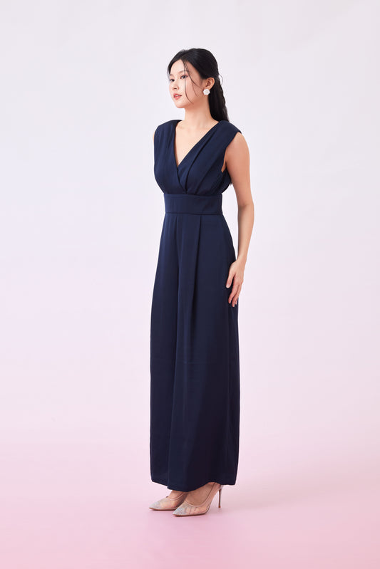 Gerda Navy Satin Jumpsuit