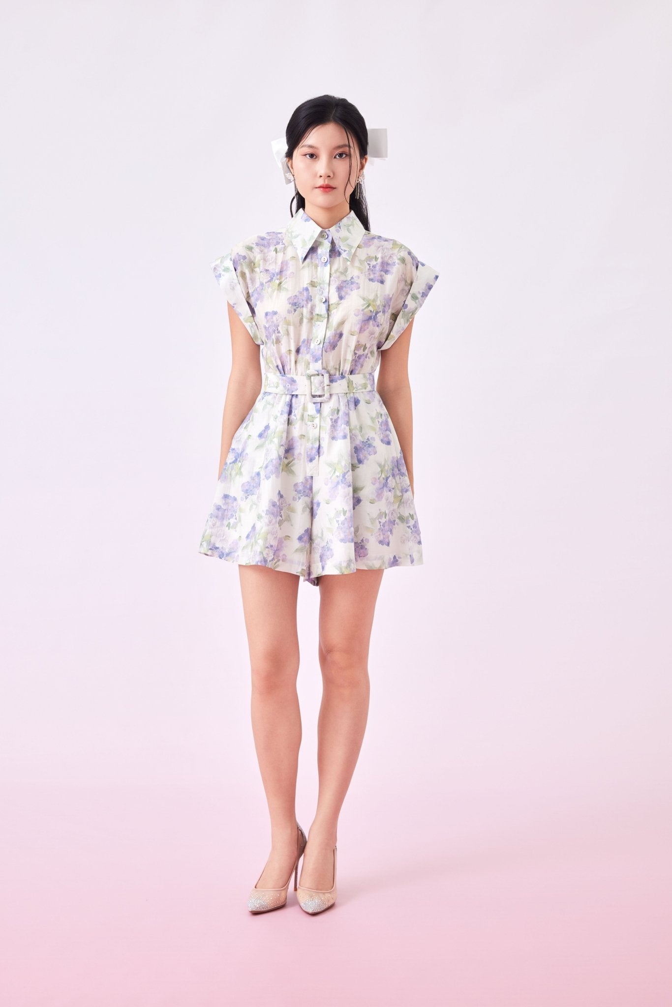 Gwyn Purple Floral Print Playsuit - Nimisski