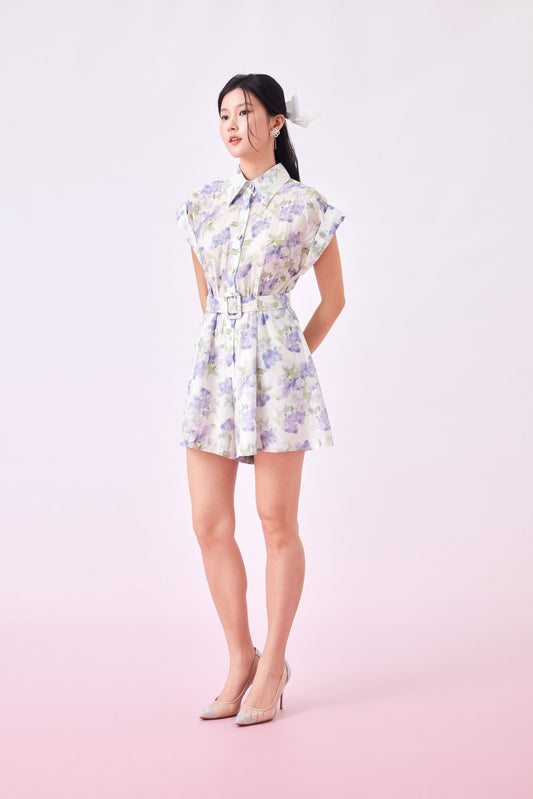 Gwyn Purple Floral Print Playsuit - Nimisski