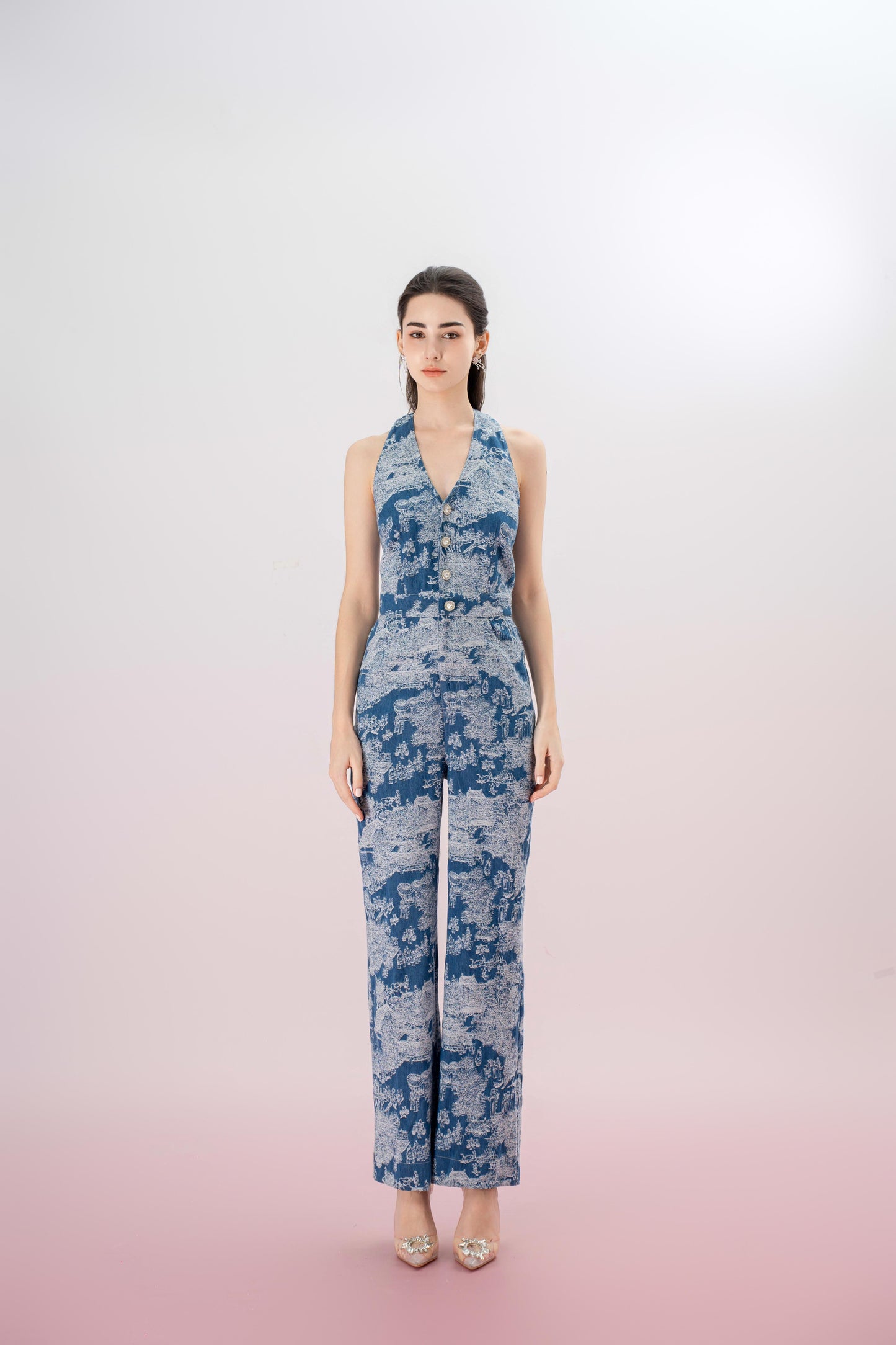 Janeva Blue Denim Sleeveless Jumpsuit