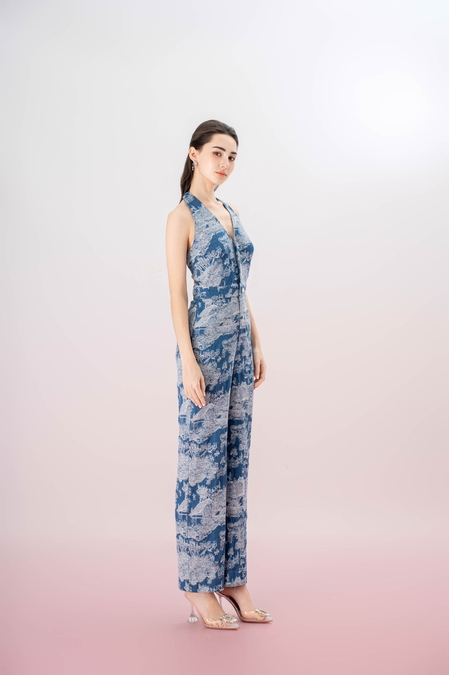 Janeva Blue Denim Sleeveless Jumpsuit