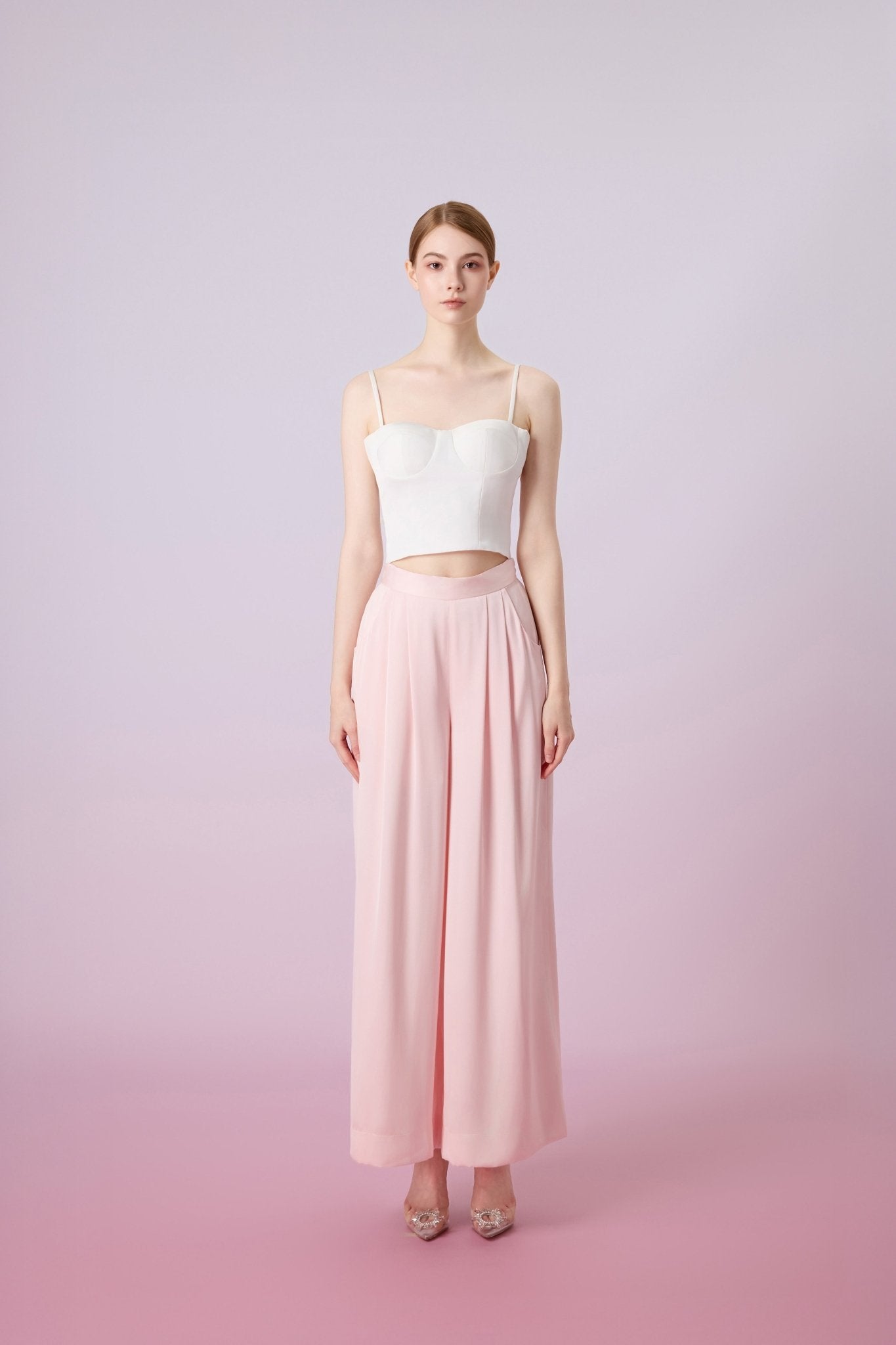 Ginelle Light Pink Sateen Wide Pants - Nimisski