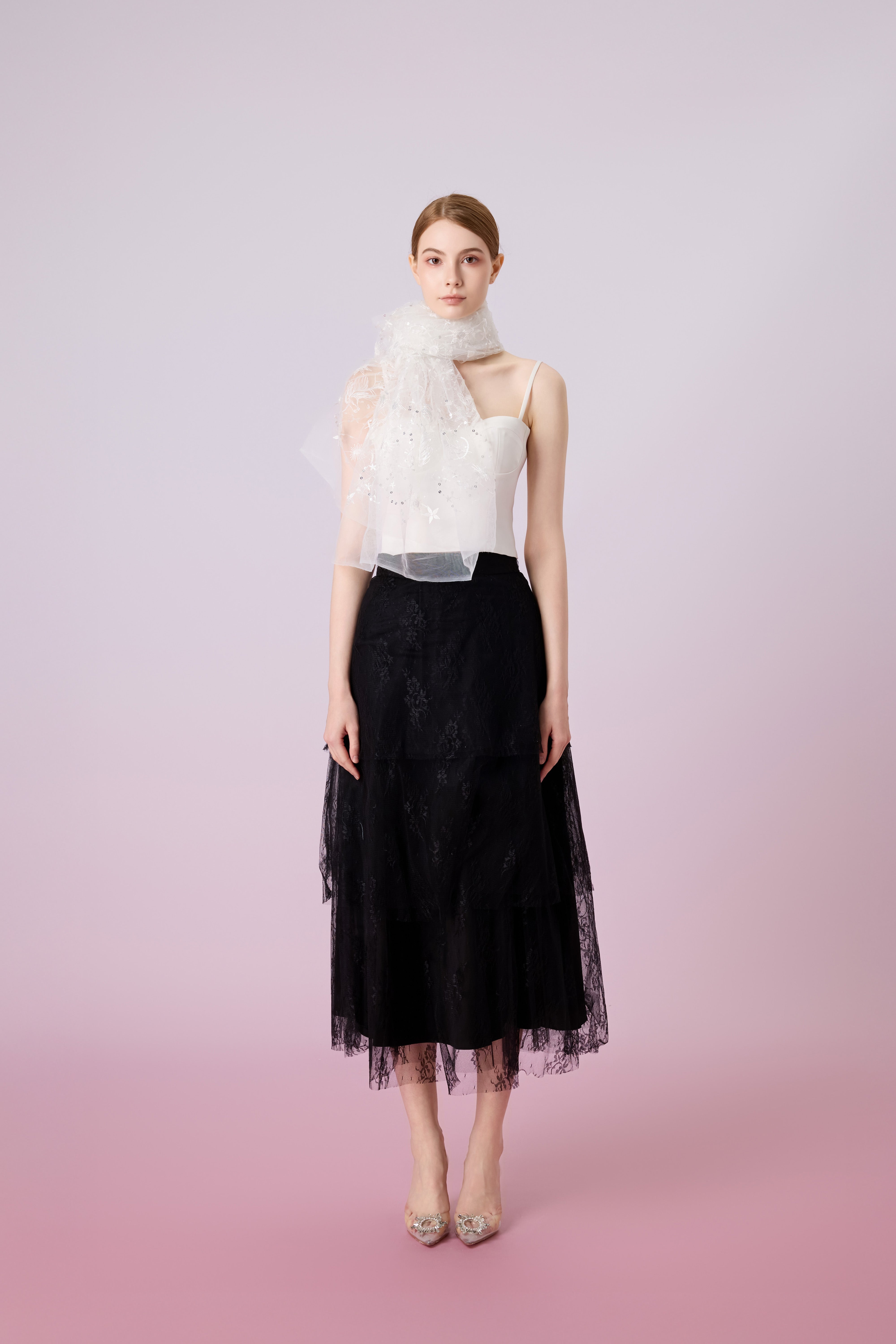 Joleigh Black Rose Lace Tier Skirt