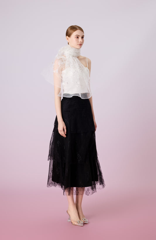 Joleigh Black Rose Lace Tier Skirt