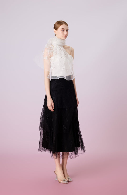 Joleigh Black Rose Lace Tier Skirt - Nimisski