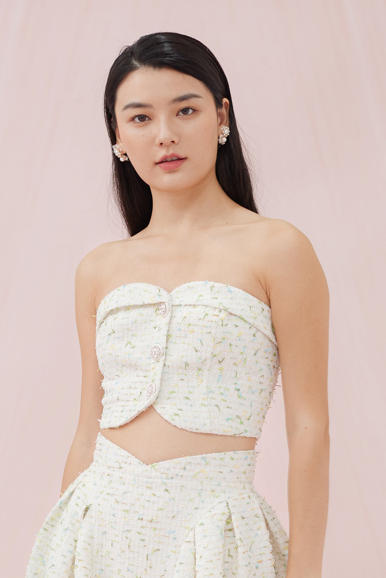 Noemie Bustier Blue - Green Tweed Top - Nimisski