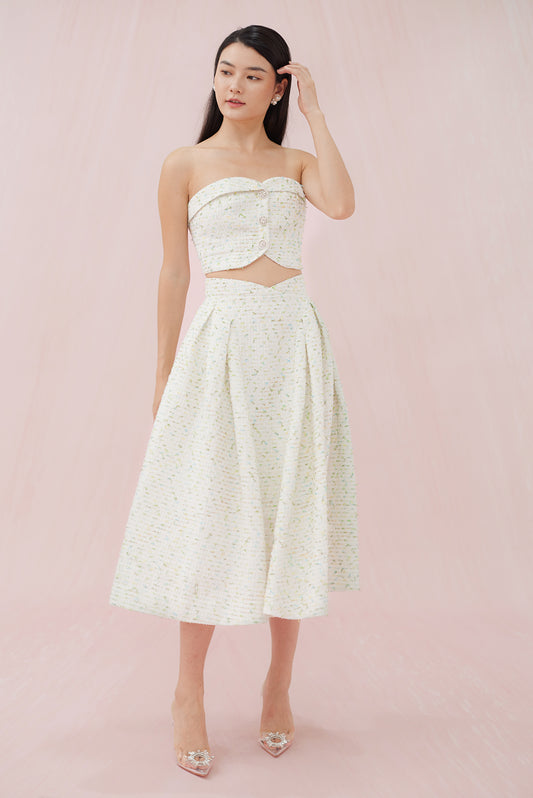 Noemie Bustier Blue - Green Tweed Top - Nimisski