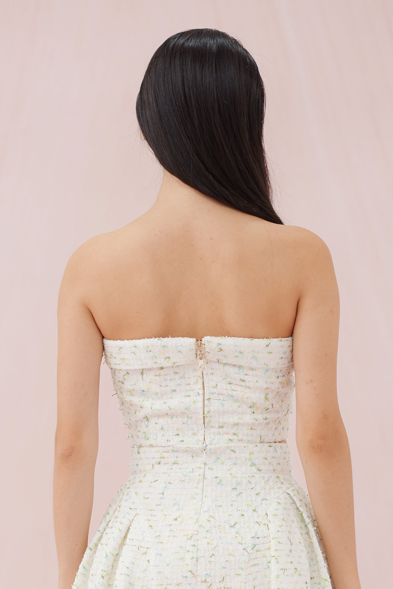 Noemie Bustier Blue - Green Tweed Top - Nimisski