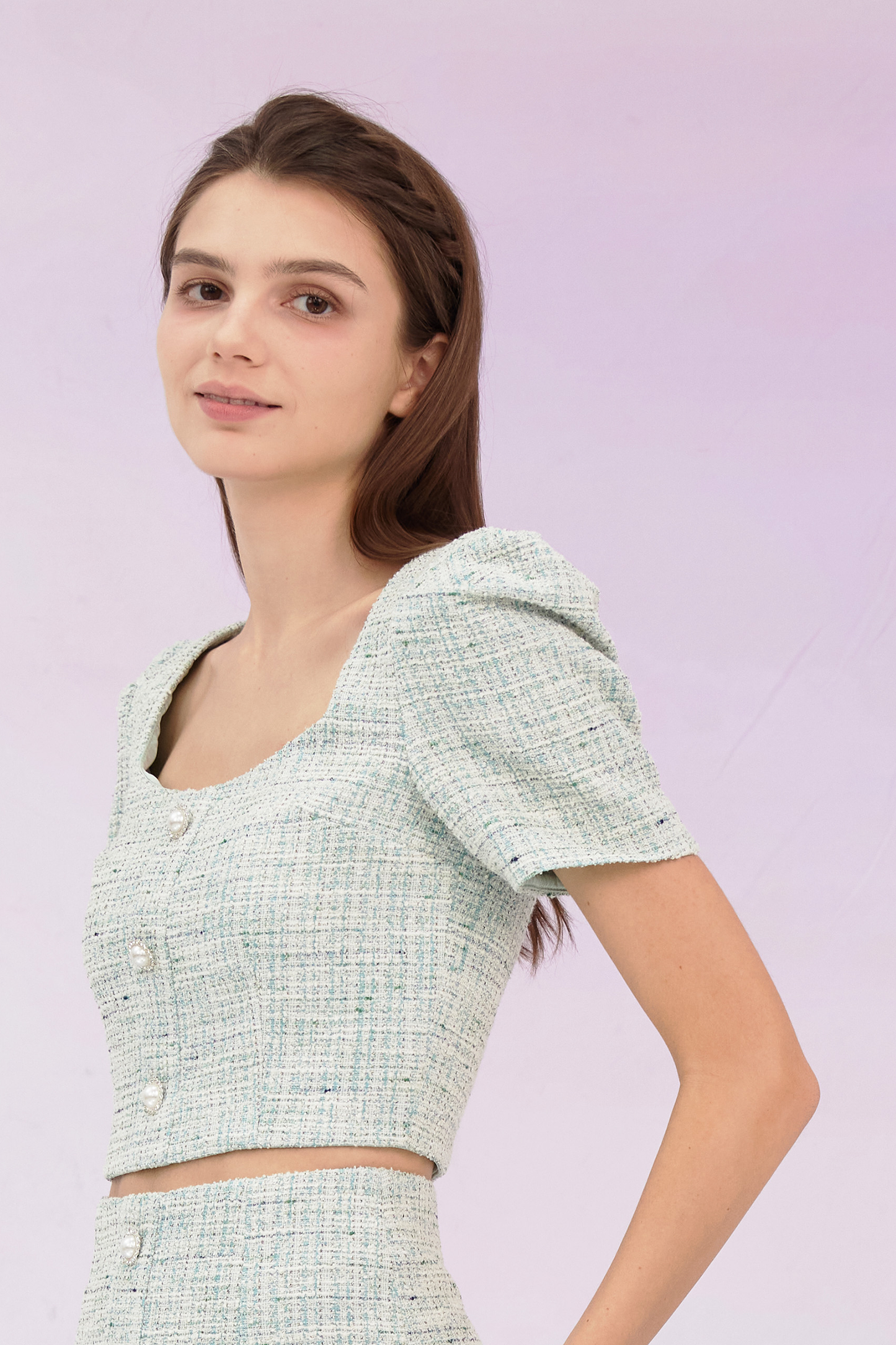 Geneieve Turquoise Tweed Top