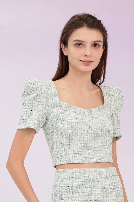Geneieve Turquoise Tweed Top