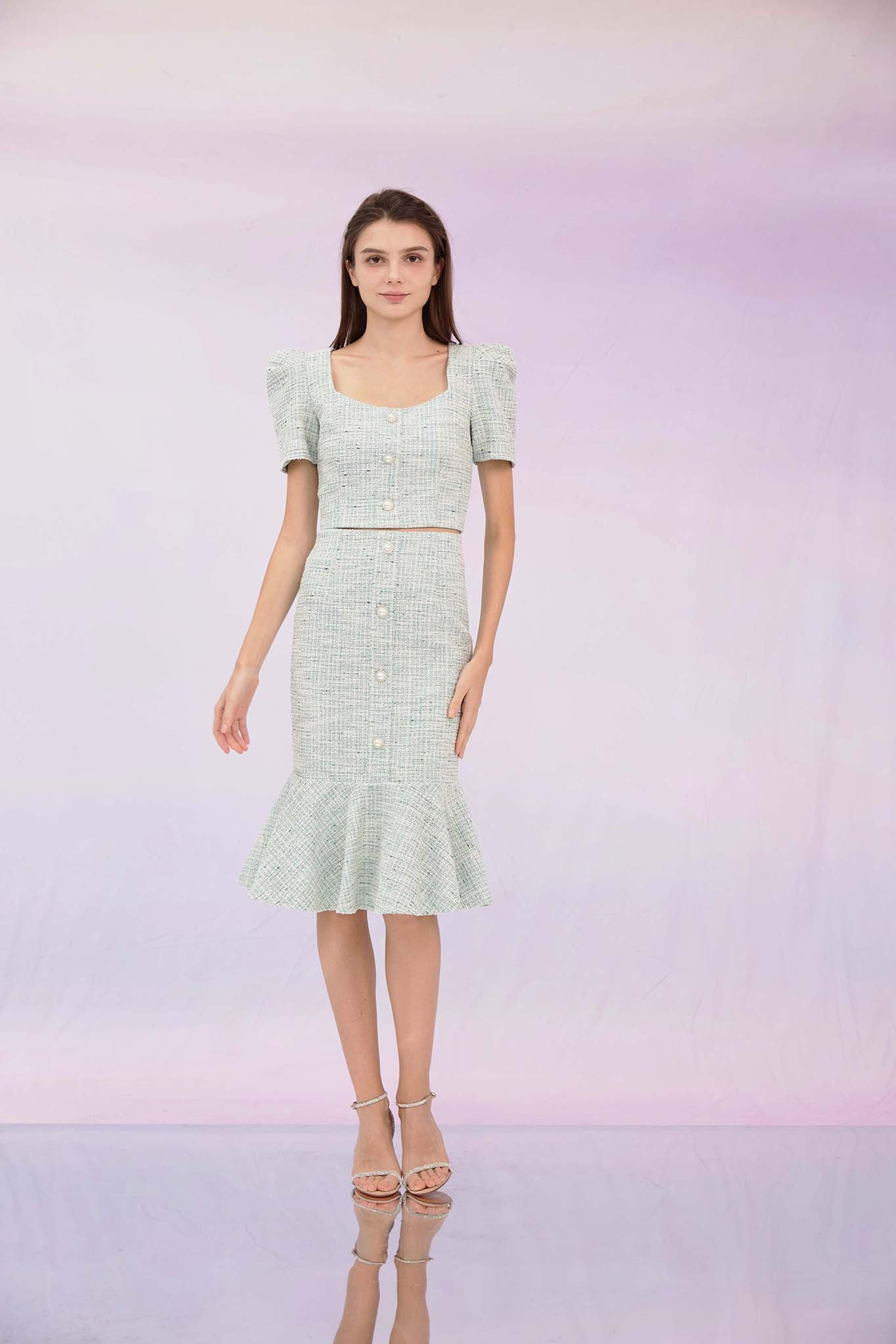 Geneieve Turquoise Tweed Skirt