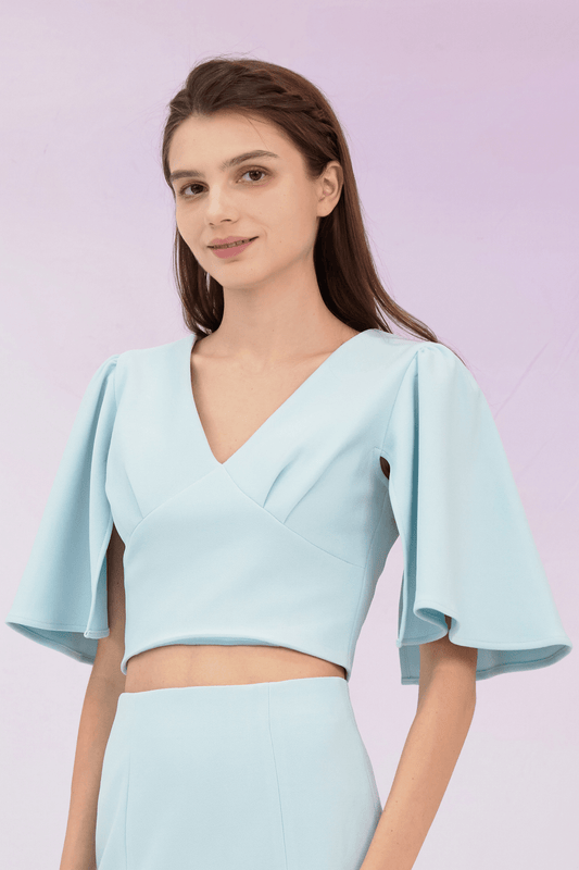 Glenne Blue Flare Sleeve Top - Nimisski