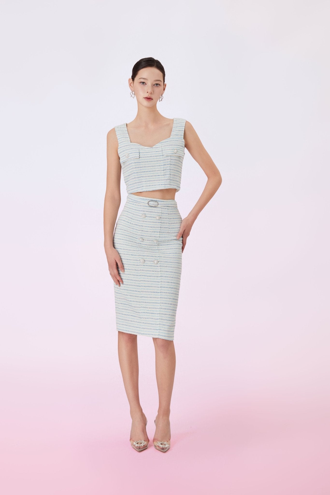 Ginevra Light Blue Tweed Skirt - Nimisski