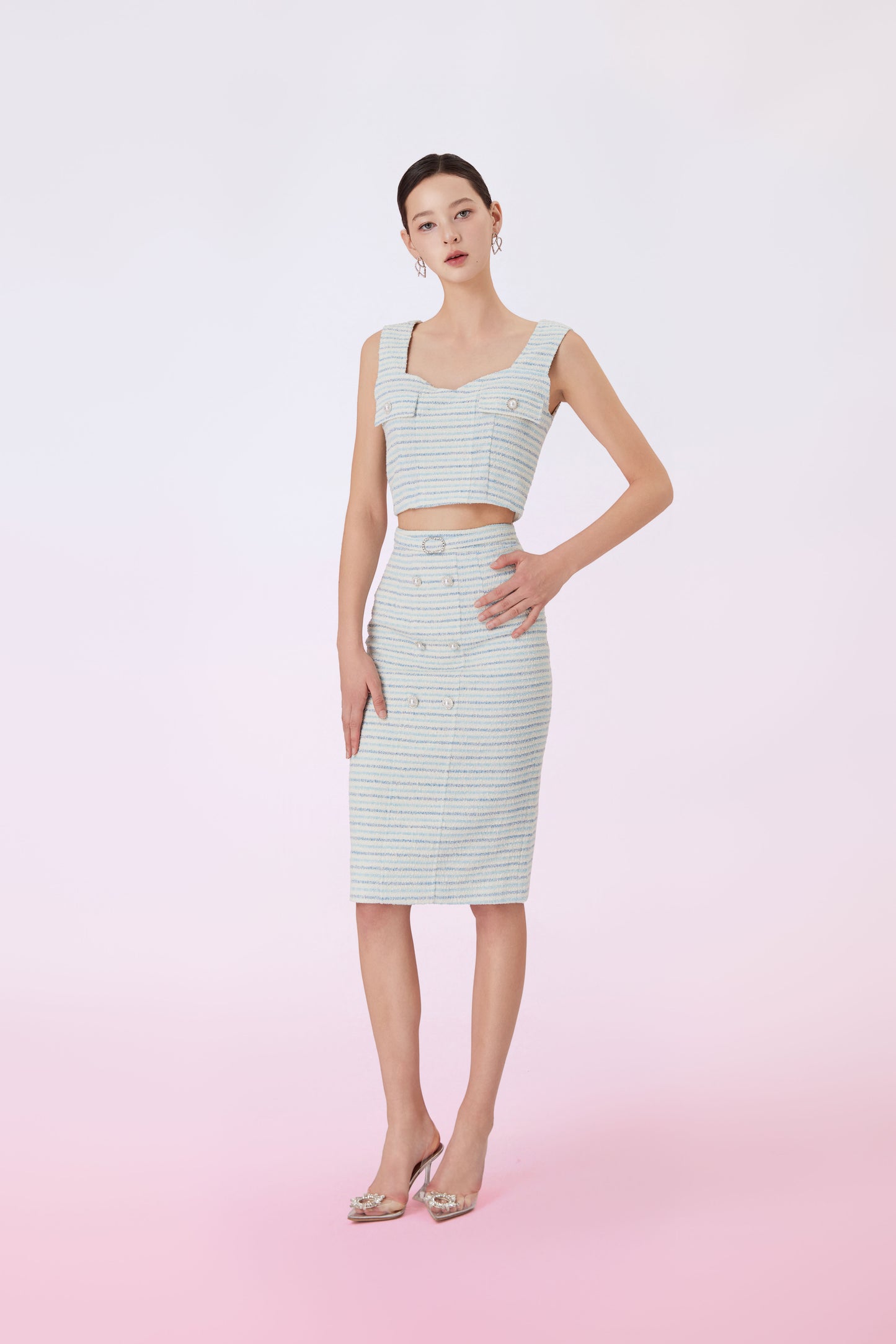 Ginevra Light Blue Tweed Skirt