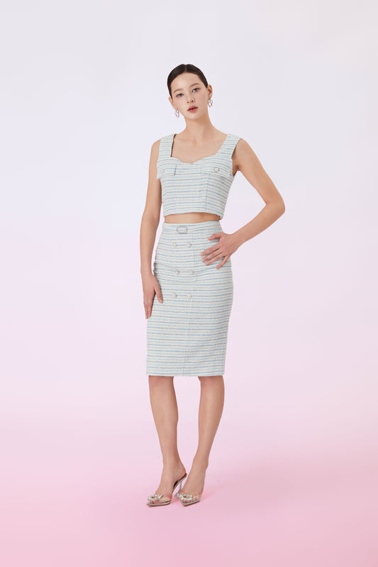 Ginevra Light Blue Tweed Skirt