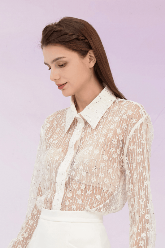Genavieve White Flower Long Sleeve Top - Nimisski