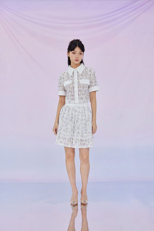 Geonna Lilac Floral Pleated Skirt