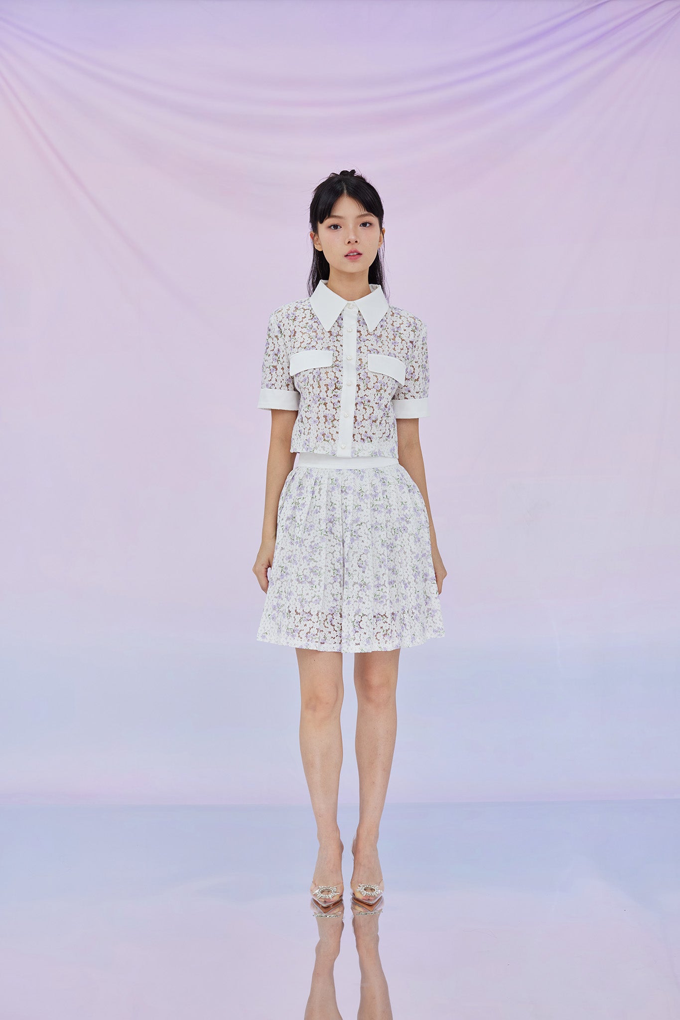 Geonna Lilac Floral Pleated Skirt
