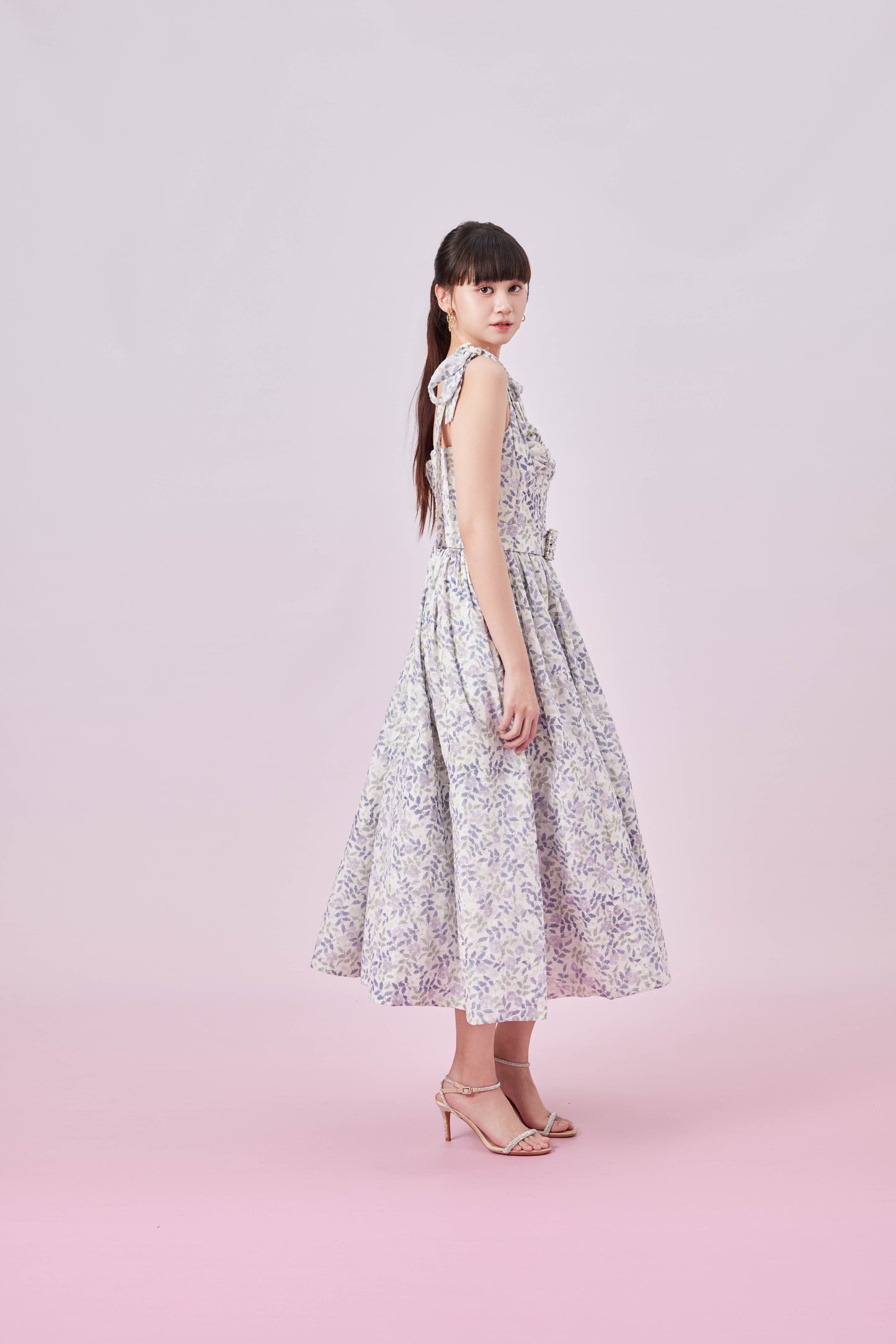 Gaylle Lilac Floral Midi Dress