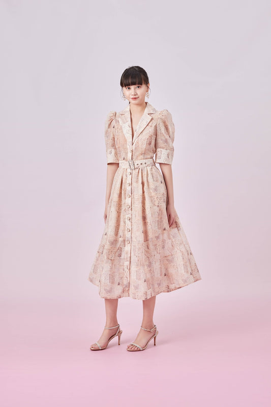 Georgetta Brown Print Button Dress - Nimisski