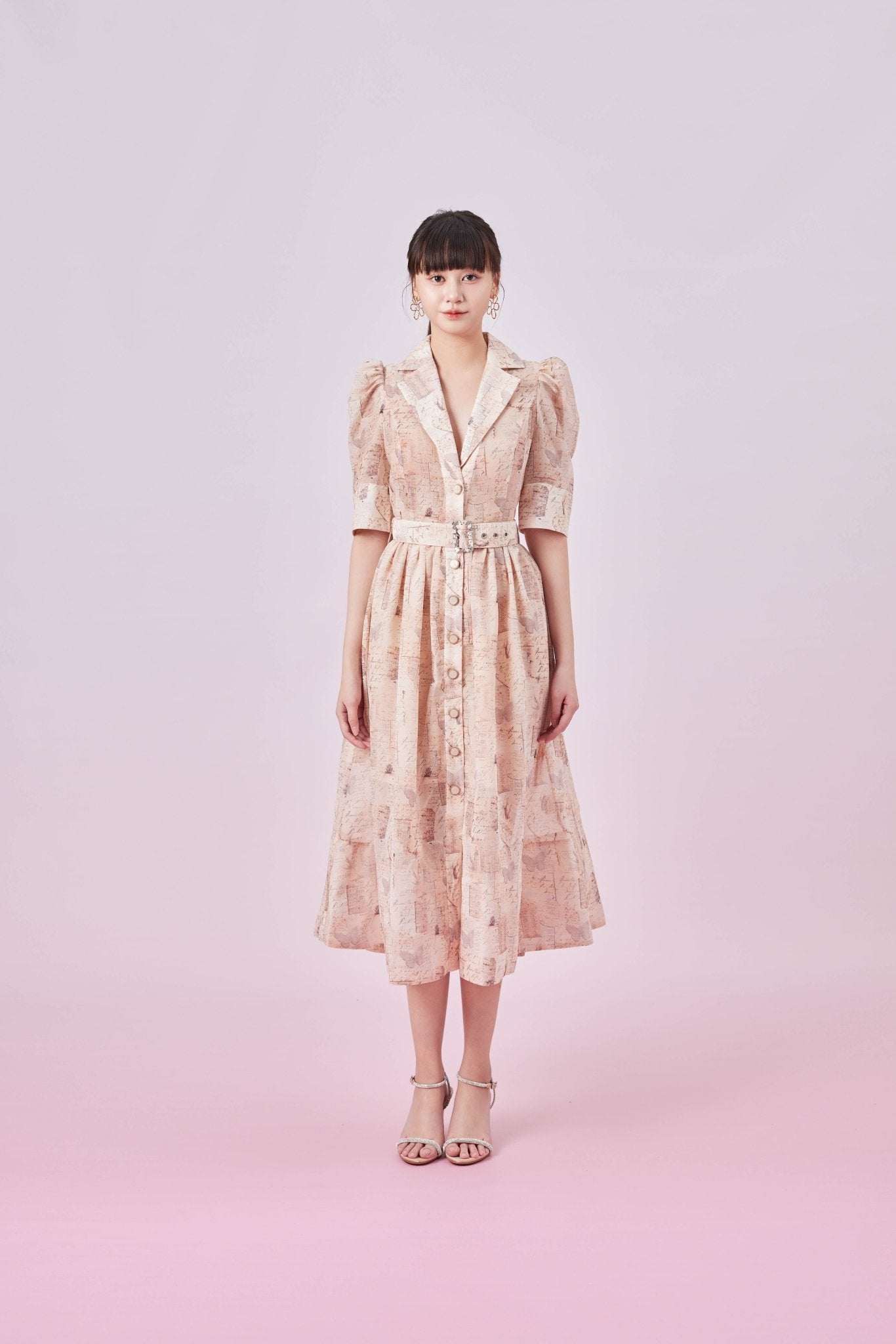 Georgetta Brown Print Button Dress - Nimisski