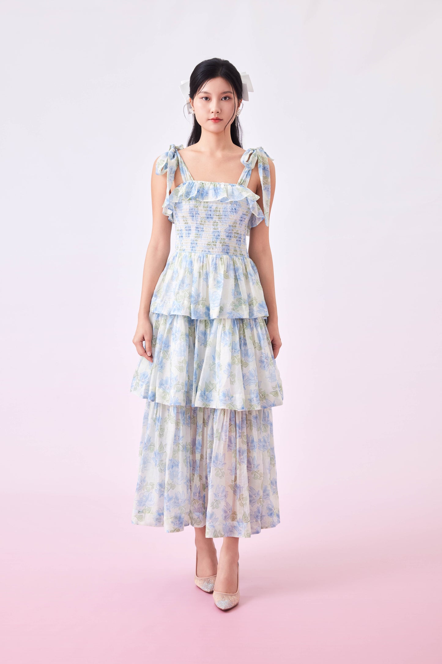 Geneve Blue Floral Tie Dress