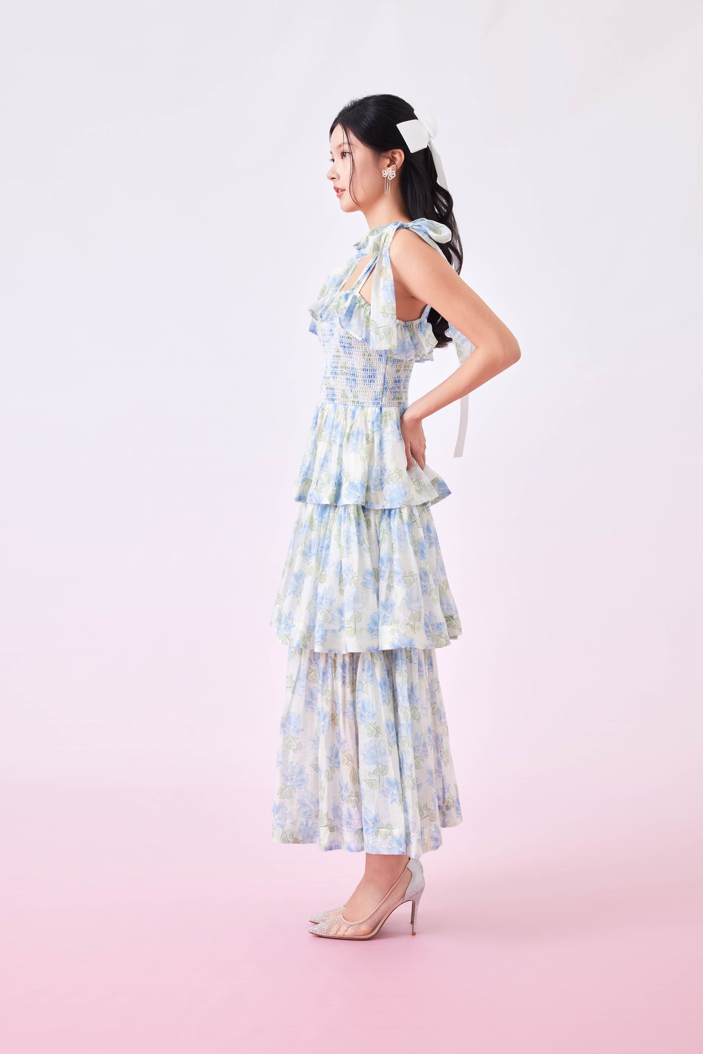 Geneve Blue Floral Tie Dress