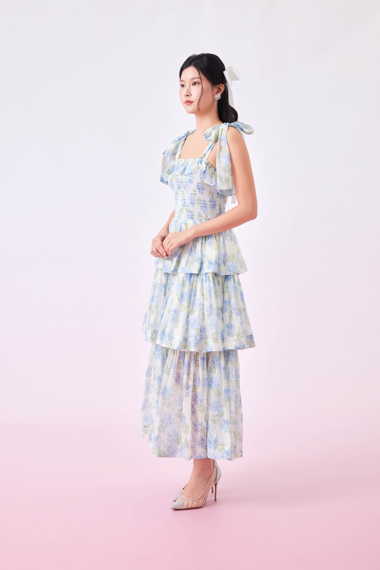 Geneve Blue Floral Tie Dress