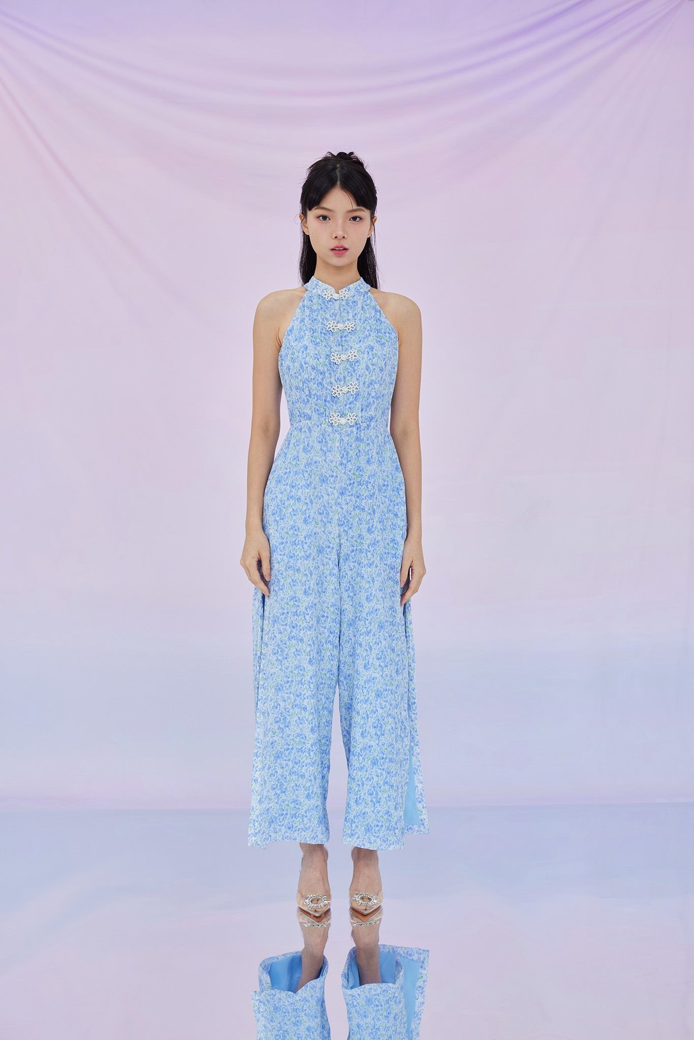 Gelilya Blue Print Halter Jumpsuit - Nimisski