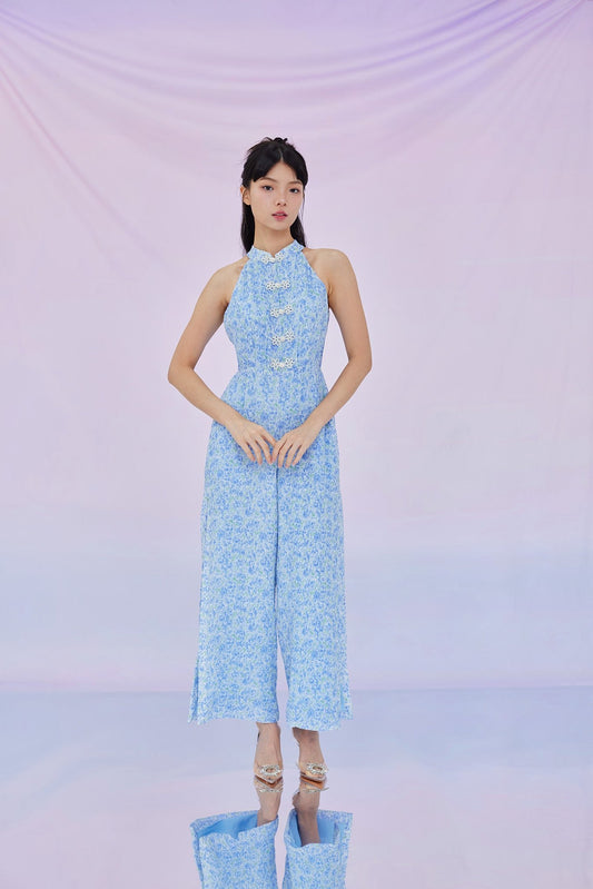 Gelilya Blue Print Halter Jumpsuit - Nimisski