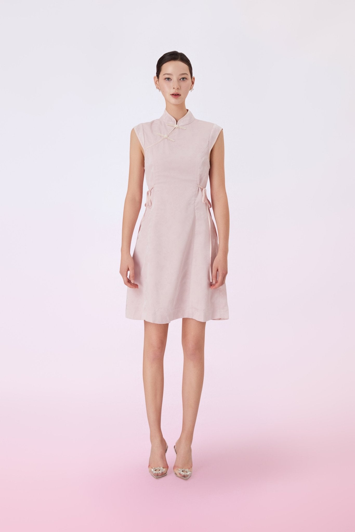 Gahl Pink Jacquard Cheongsam Dress - Nimisski