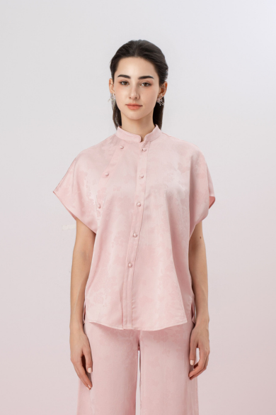 Galianna Pink Mandrain Collar Top