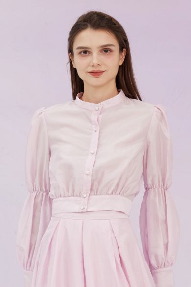 Gracia Pink High Collar Long Sleeve Top - Nimisski