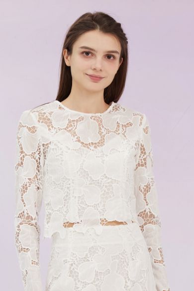 Glenette White Flower Lace Top