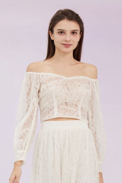 Ginia White Lace Drop Shoulder Top - Nimisski