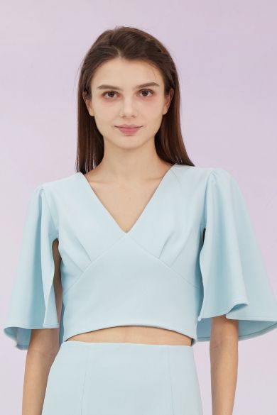 Glenne Blue Flare Sleeve Top