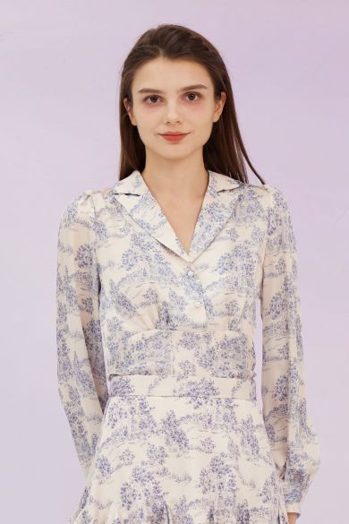 Gilia Blue Print Long Sleeve Top