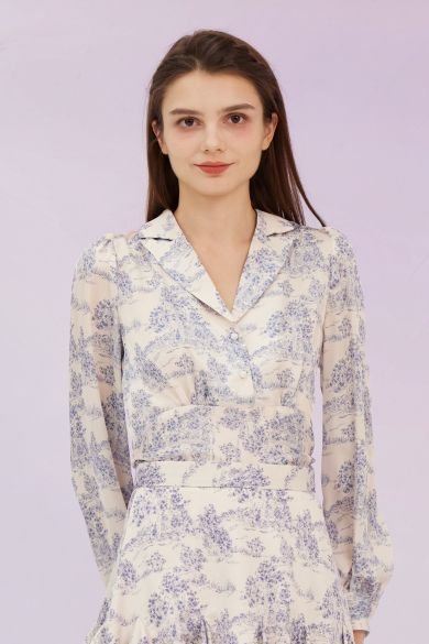 Gilia Blue Print Long Sleeve Top - Nimisski