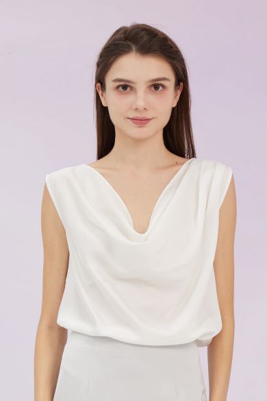 Galina White Cowl Neck Top