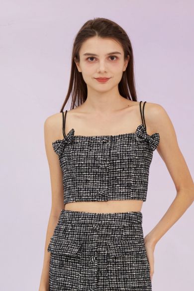 Geraldina Black Tweed Bow Top