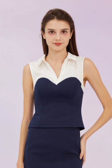 Geralynn Navy Sleeveless Top - Nimisski