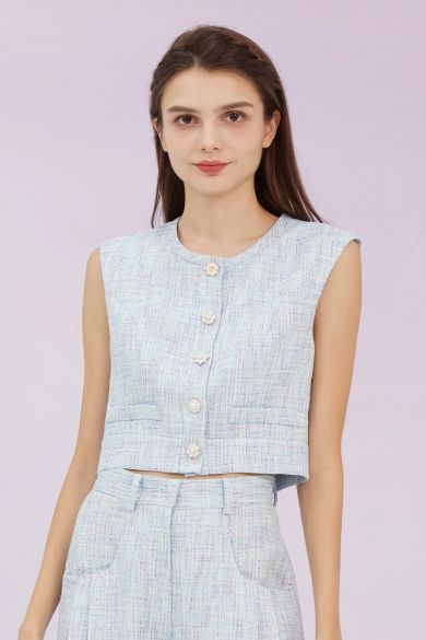 Gargi Blue Tweed Sleeveless Top - Nimisski