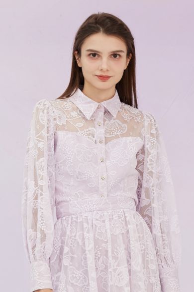 Gioia Lilac Flower Lace Top