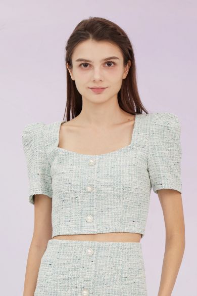 Geneieve Turquoise Tweed Top