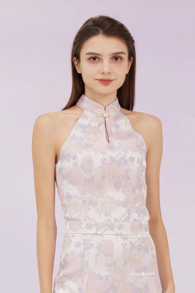 Gilana Purple Jacquard Halter Top - Nimisski